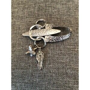 Vtg M. Jent Modernist Brooch Pin Silver Tone Hammered Brutalist MCM Atomic